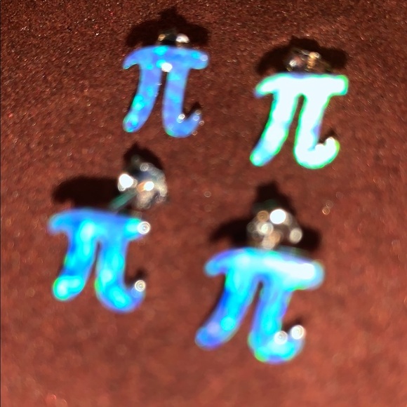 Blue Pi Symbol Earrings - Picture 5 of 11